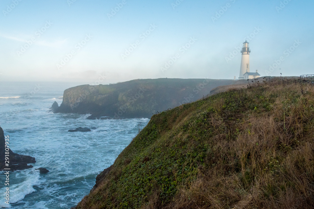 Lighthouse in Fog at the Pacific Coast in Oregon 02
