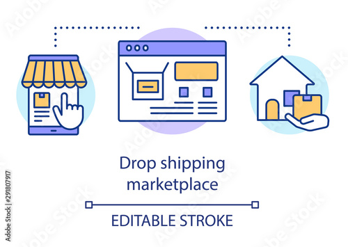 Drop shipping marketplace concept icon. Dropshipping process idea thin line illustration. Online shopping, choose product in catalog, order delivery. Vector isolated outline drawing. Editable stroke