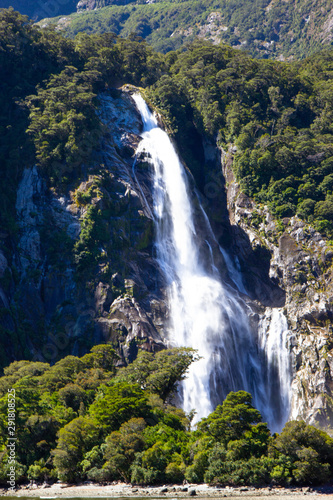 View of one of the Milford sound waterfalls, New Zealand