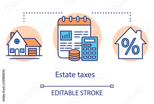 Estate taxes concept icon. Financial levy idea thin line illustration. Inheritance tax calculation. Paying percent for inherited money and property. Vector isolated outline drawing. Editable stroke