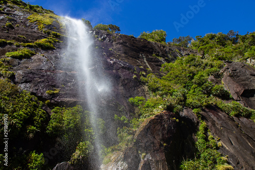 View of one of the Milford sound waterfalls  New Zealand