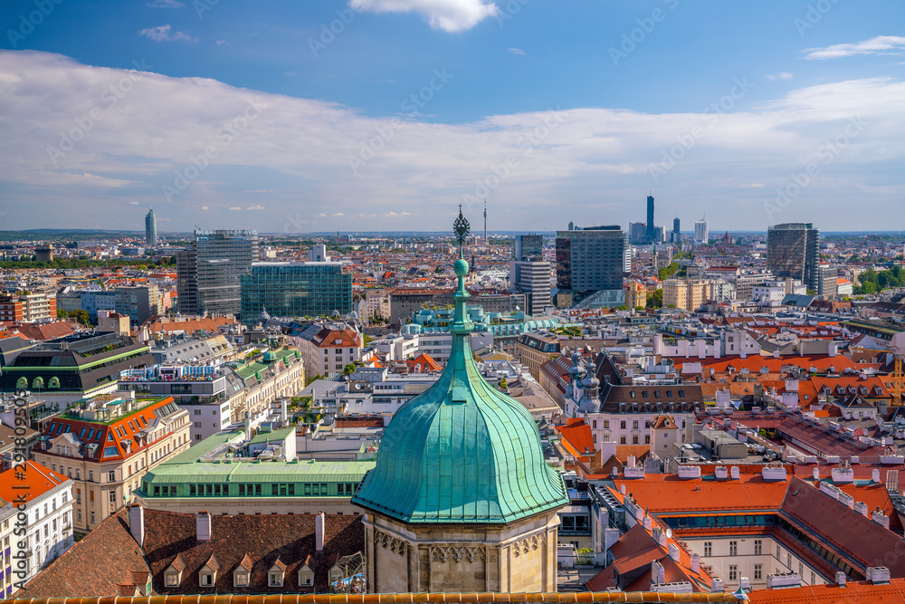 Vienna city skyline, aerial view from above