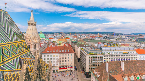 Vienna city skyline, aerial view from above