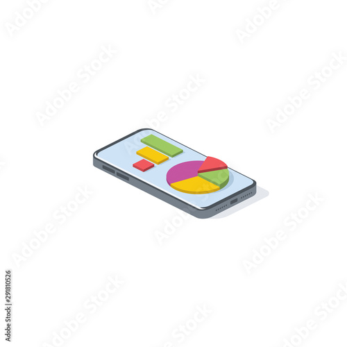 Mobile Smartphone Chart Graphics. Vector 3d isometric, color web icons set, new flat style. Creative illustration design, idea for infographics.