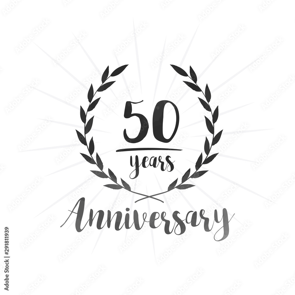 50 years anniversary celebration logo. Fifty years celebrating watercolor design template. Vector and illustration.