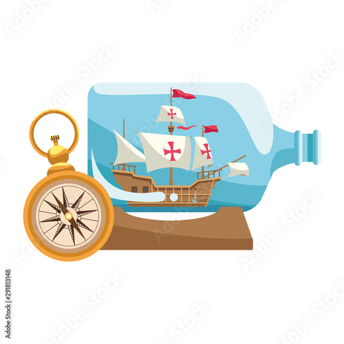 caravel ship antique in bottle