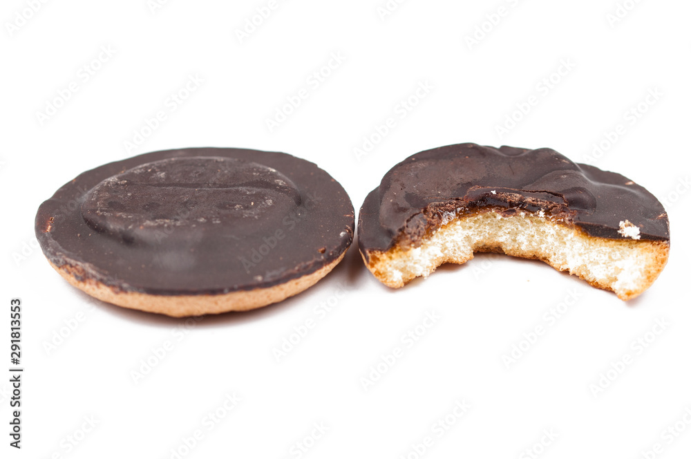 Chocolate cookies isolated on white background.Copy space Chocolate cookies isolated on white background.Copy space