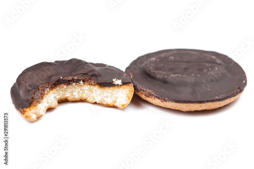 Chocolate cookies isolated on white background.Copy space
