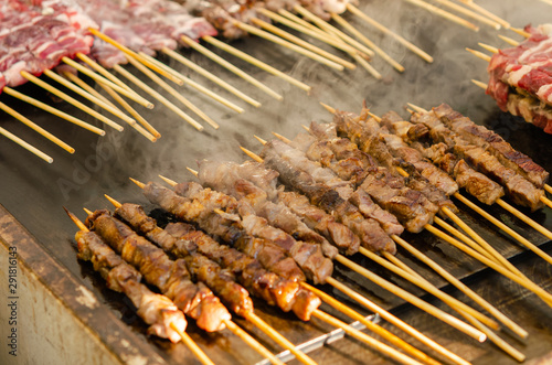  Cooking traditional oriental shish kebab. Turkish street food