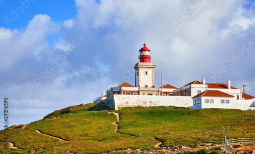 Cabo da Roca, Portugal. Lighthouse and cliffs over Atlantic Ocean, the most westerly point of the European mainland. © bondvit