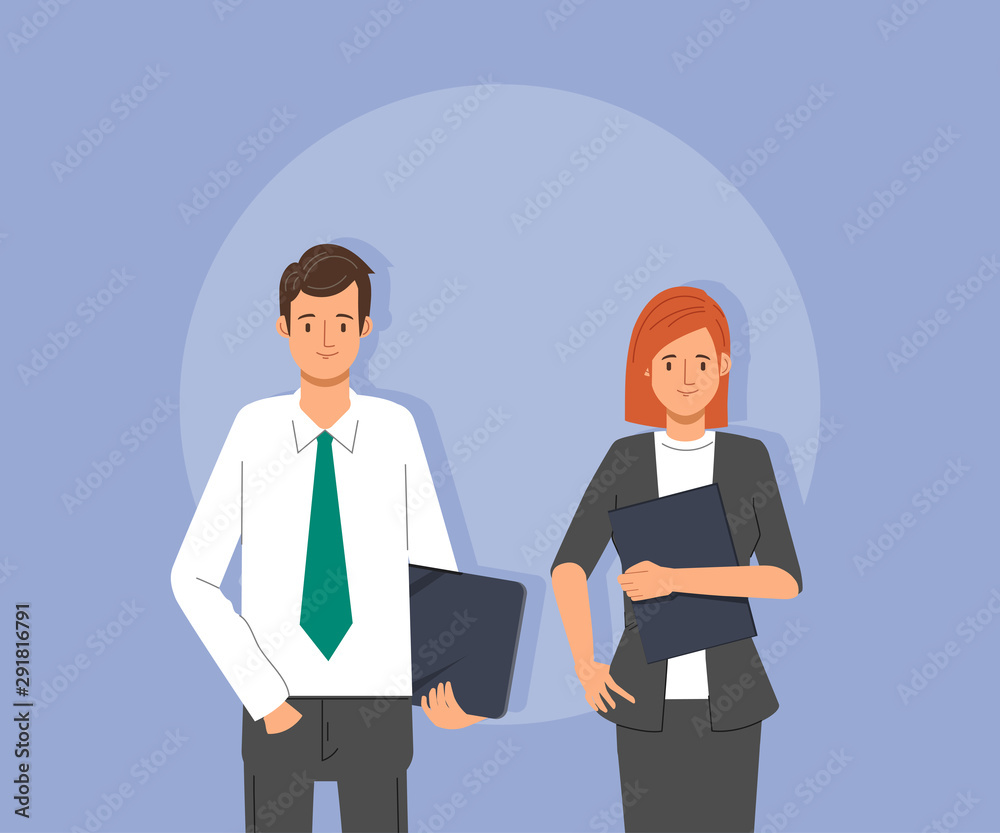 Businessman and Businesswoman character in office job. Businessman and Businesswoman character in office job.