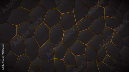 Abstract dark background of polygons in yellow colors