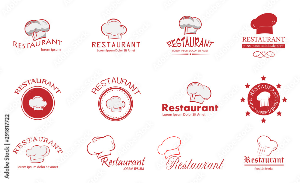© milosdizajn - Chef Hat And Restaurant Logo Set - Isolated On White. Vector For Food Icon, Cooking Hat, Kitchen, Bar And Chef Logo Design. Restaurant And Chef Hat Logo For Bistro, Cook Elements And Food Labels © milosdizajn - Chef Hat And Restaurant Logo Set - Isolated On White. Vector For Food Icon, Cooking Hat, Kitchen, Bar And Chef Logo Design. Restaurant And Chef Hat Logo For Bistro, Cook Elements And Food Labels