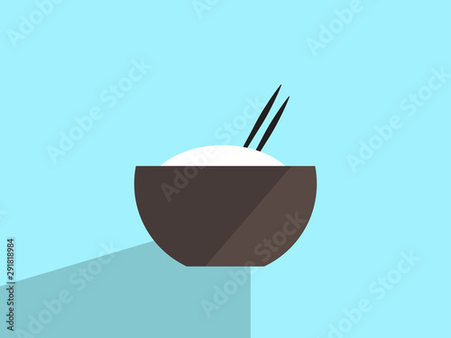 Rice in bowl, illustration, vector on white background.