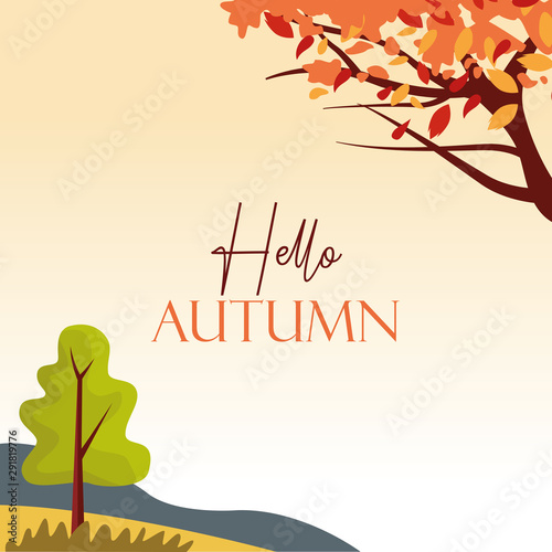 hello autumn season with tree branches scene
