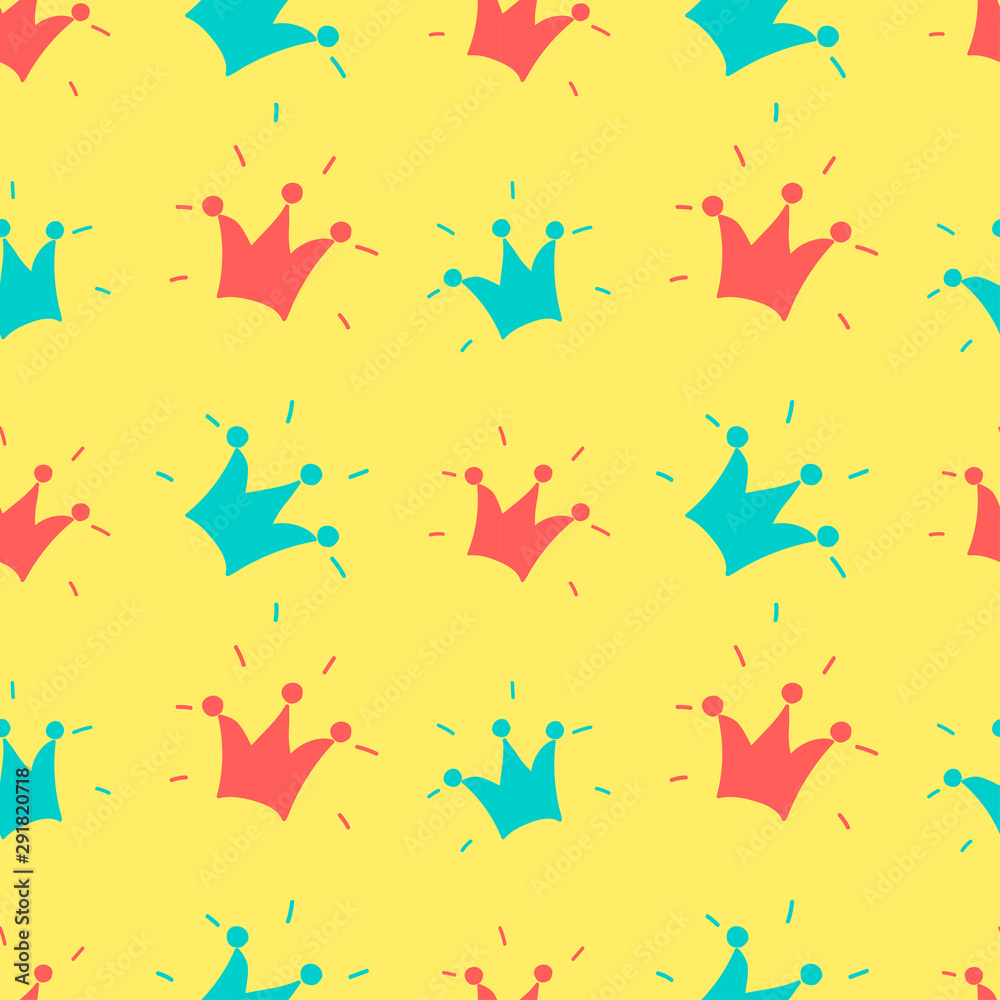 Crowns vector seamless pattern on black background. Vector illustration. Endless pattern. Use for wallpaper, pattern fills, web page background.