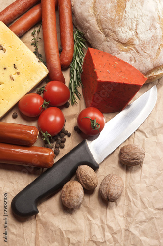 Dutch red cheese. Still life. Fresh food on the table