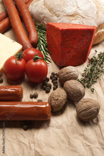 Dutch red cheese. Still life. Fresh food on the table