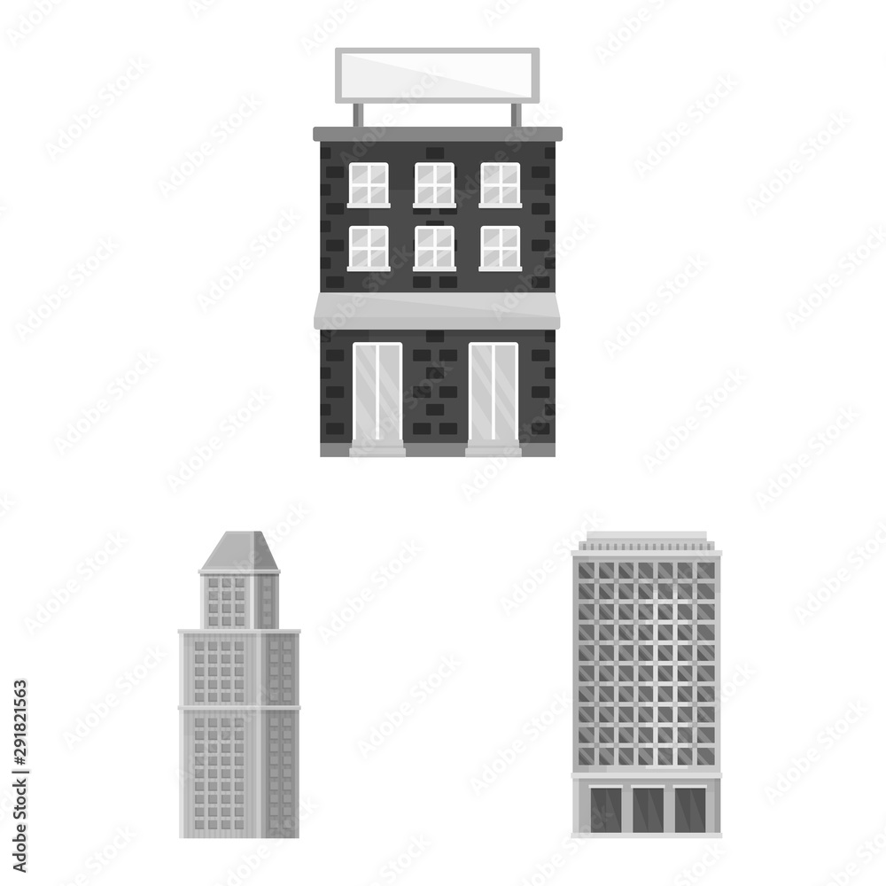Vector illustration of construction and city sign. Collection of construction and center stock symbol for web.