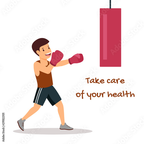 Health Care Motivating Poster with Cartoon Boxer