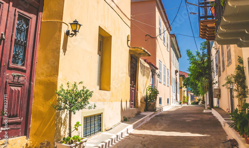 Traditional cozy greek street in city Nafplio  Greece