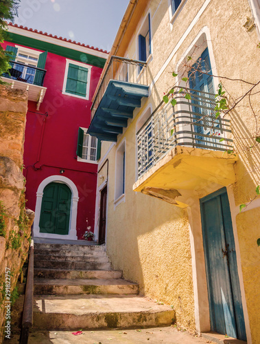 Traditional cozy greek street in city Nafplio, Greece