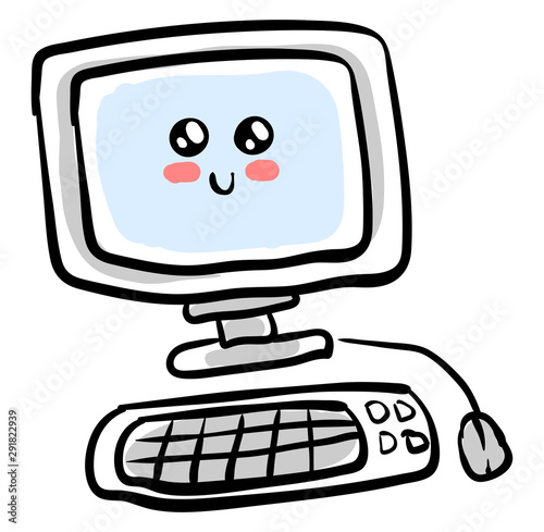 Cute old pc, illustration, vector on white background.