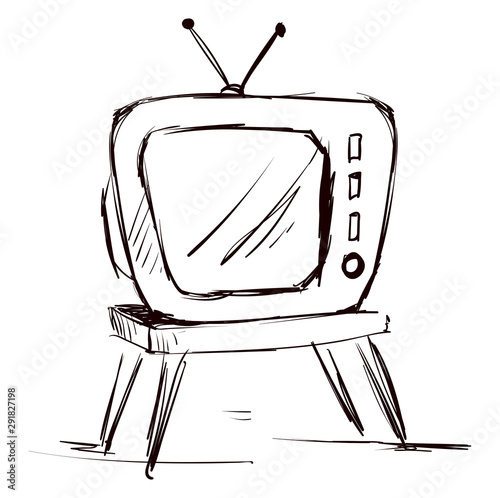 Old TV drawing, illustration, vector on white background.