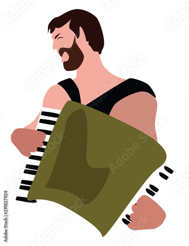 Accordionist, illustration, vector on white background.