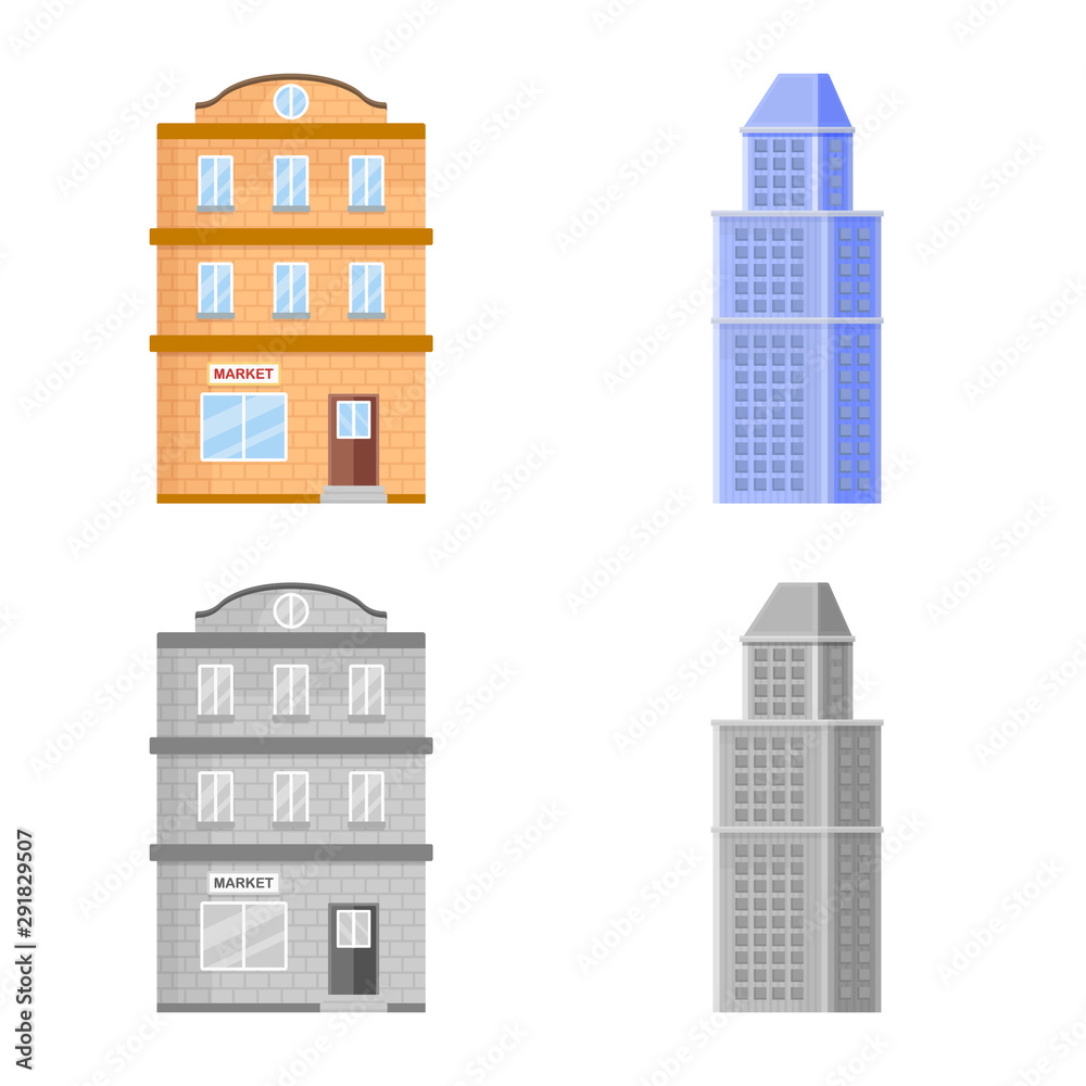 Isolated object of municipal and center icon. Set of municipal and estate stock vector illustration.