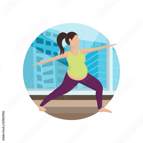Yoga Workout in Gym Cartoon Vector Illustration