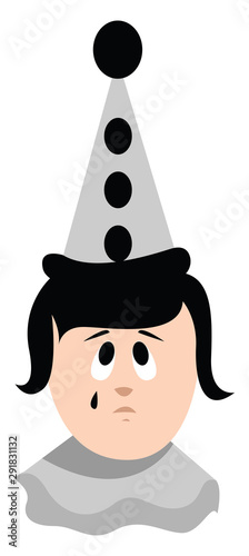Sad pierrot, illustration, vector on white background.