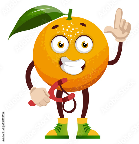 Orange with sling shot, illustration, vector on white background.