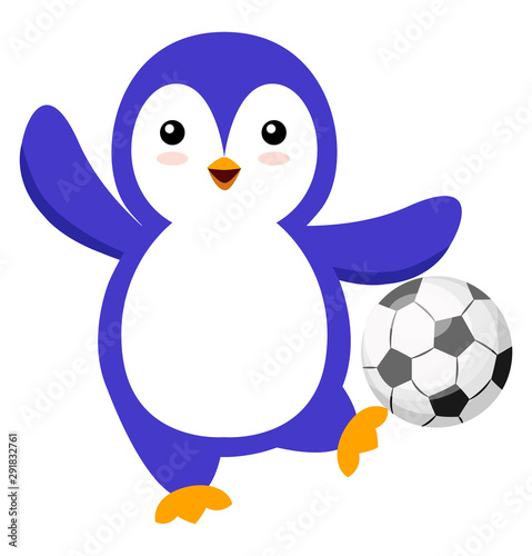 Penguin with football, illustration, vector on white background.