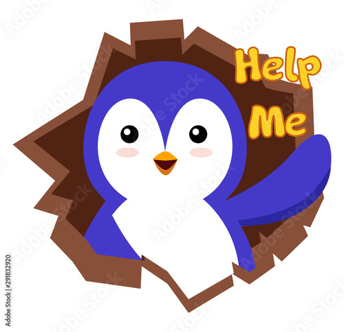 Penguin needs help, illustration, vector on white background.