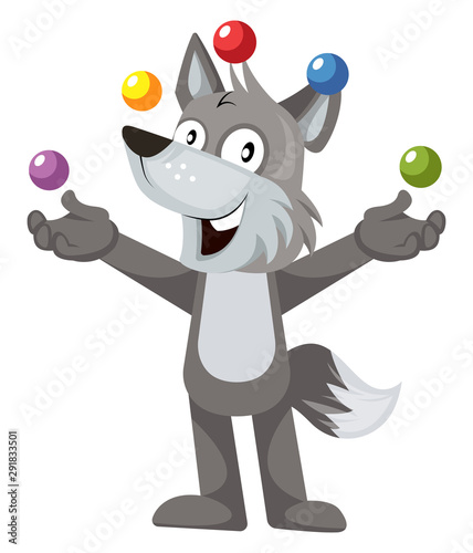 Wolf juggling illustration vector on white background.