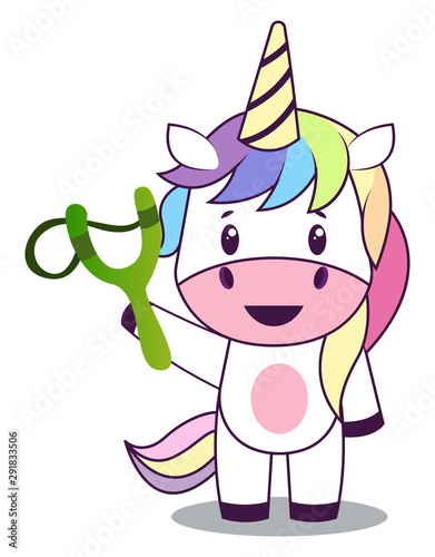 Unicorn with sling shot illustration vector on white background.