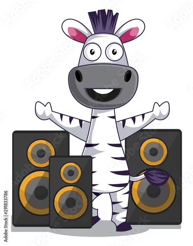 Fototapeta Zebra with speakers illustration vector on white background.