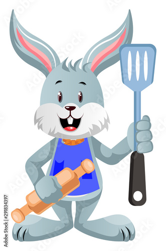 Bunny with rolling pin illustration vector on white background.