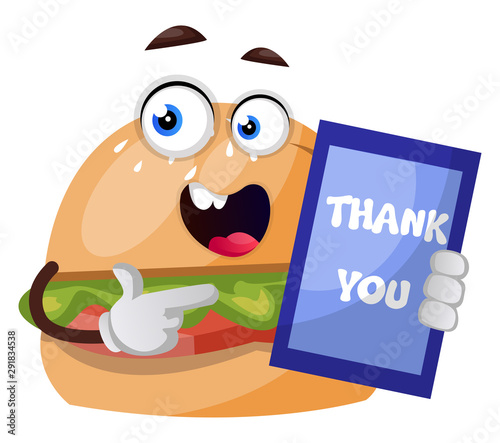 Burger with thank you note illustration vector on white background.