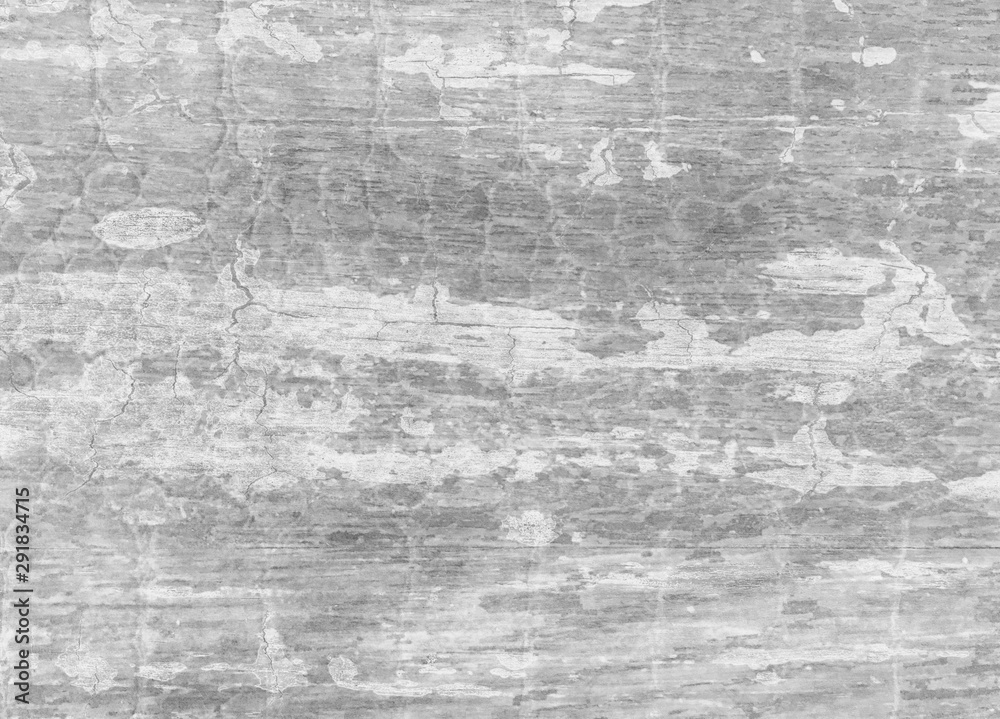 Old white background with layers of grunge texture designs and peeling paint and shabby barn wood