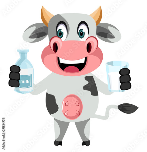 Cow with milk illustration vector on white background.