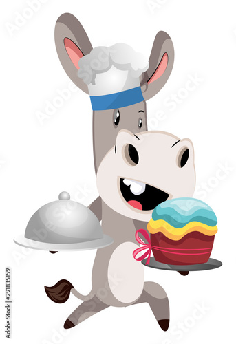 Donkey cooking illustration vector on white background.