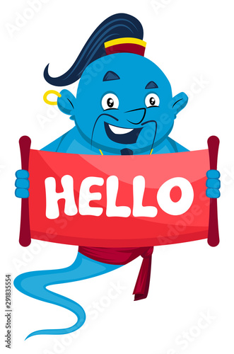Genie with hello sign illustration vector on white background.