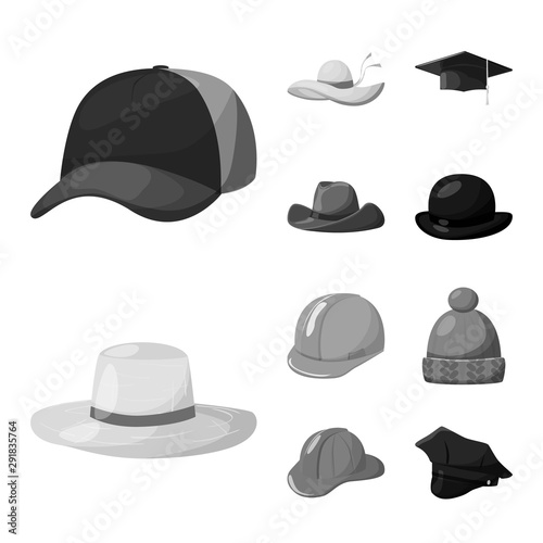 Vector design of hat and helmet icon. Collection of hat and profession stock vector illustration.