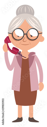 Granny with telephone illustration vector on white background.