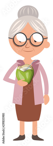 Granny with cocktail illustration vector on white background.