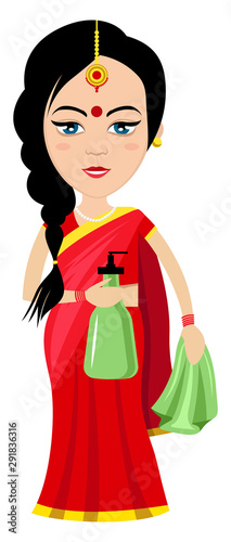 Indian woman cleaning  illustration vector on white background.