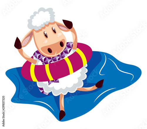 Sheep on beach, illustration, vector on white background.