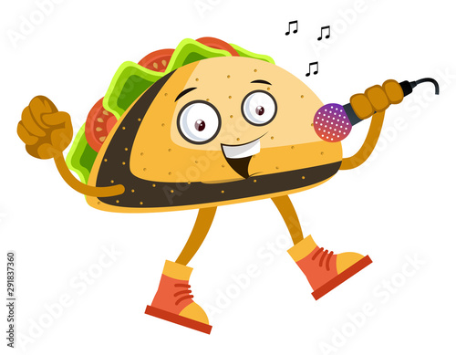 Taco singing, illustration, vector on white background.